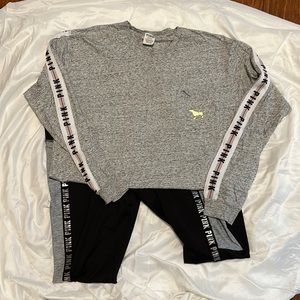 PINK, long sleeve tee & fleece lined leggings, size large, EUC